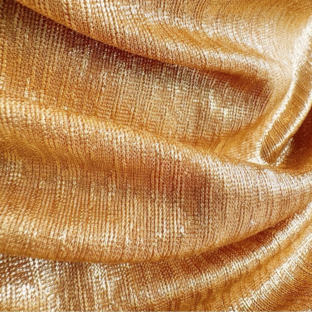 AKIRA Metallic Gold Strapless Midi Dress | Ruched Fringe Bodycon Size Small - Picture 6 of 7